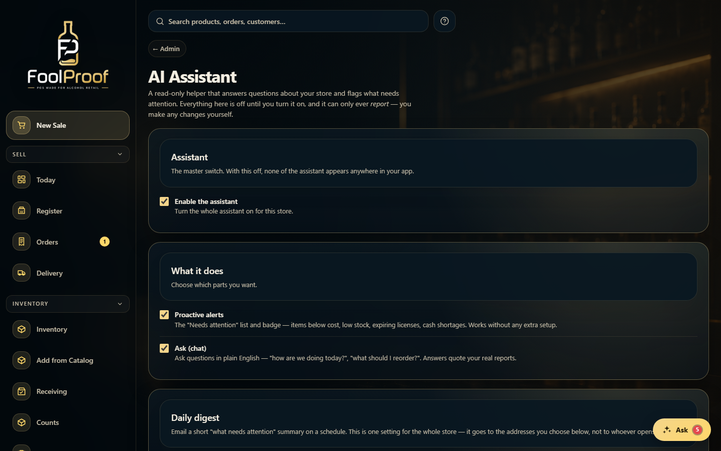 The AI Assistant settings with an 'Enable the assistant' master switch.