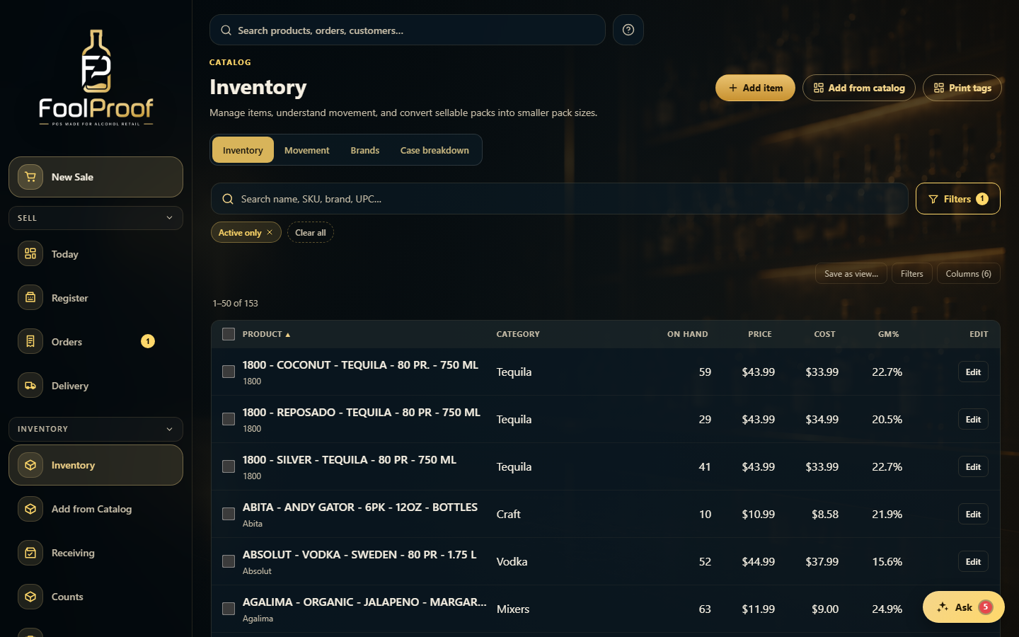 The Inventory page's Add item and Add from catalog buttons.