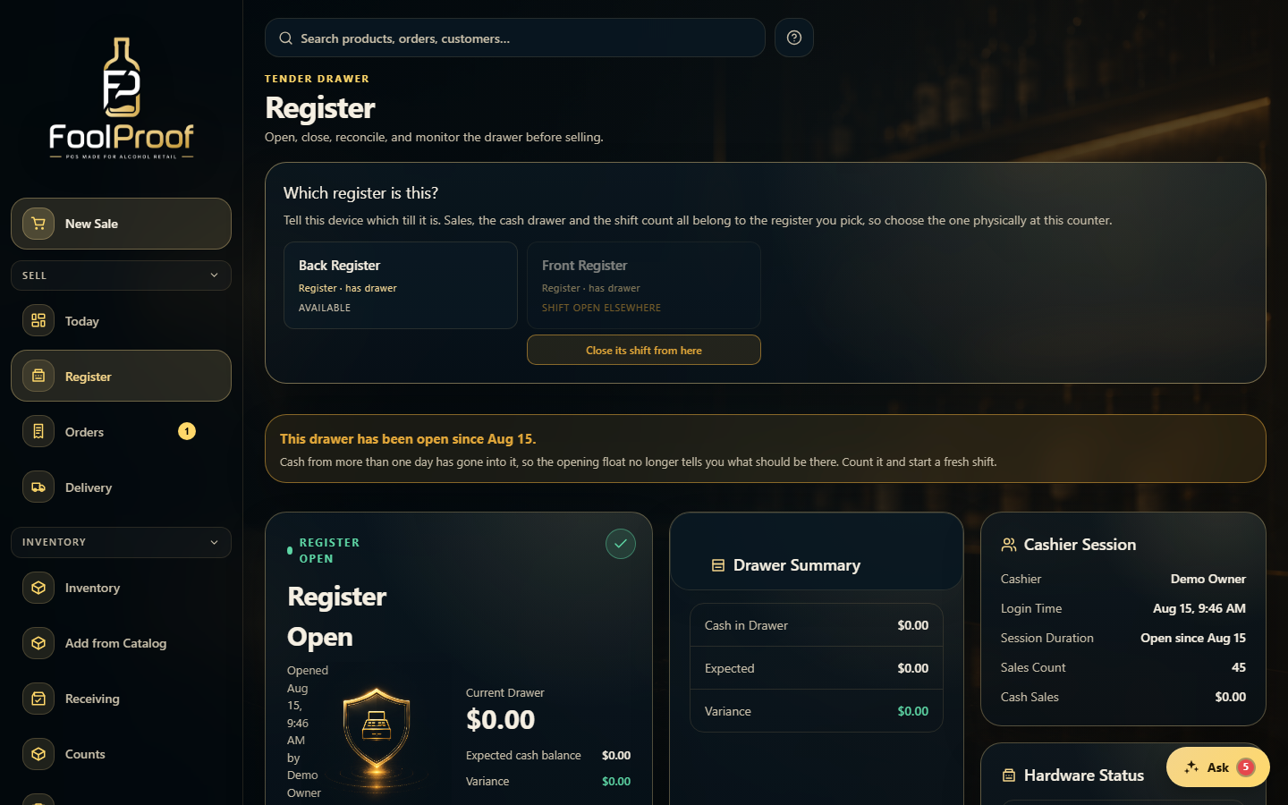 The Register page's 'Which register is this?' picker.
