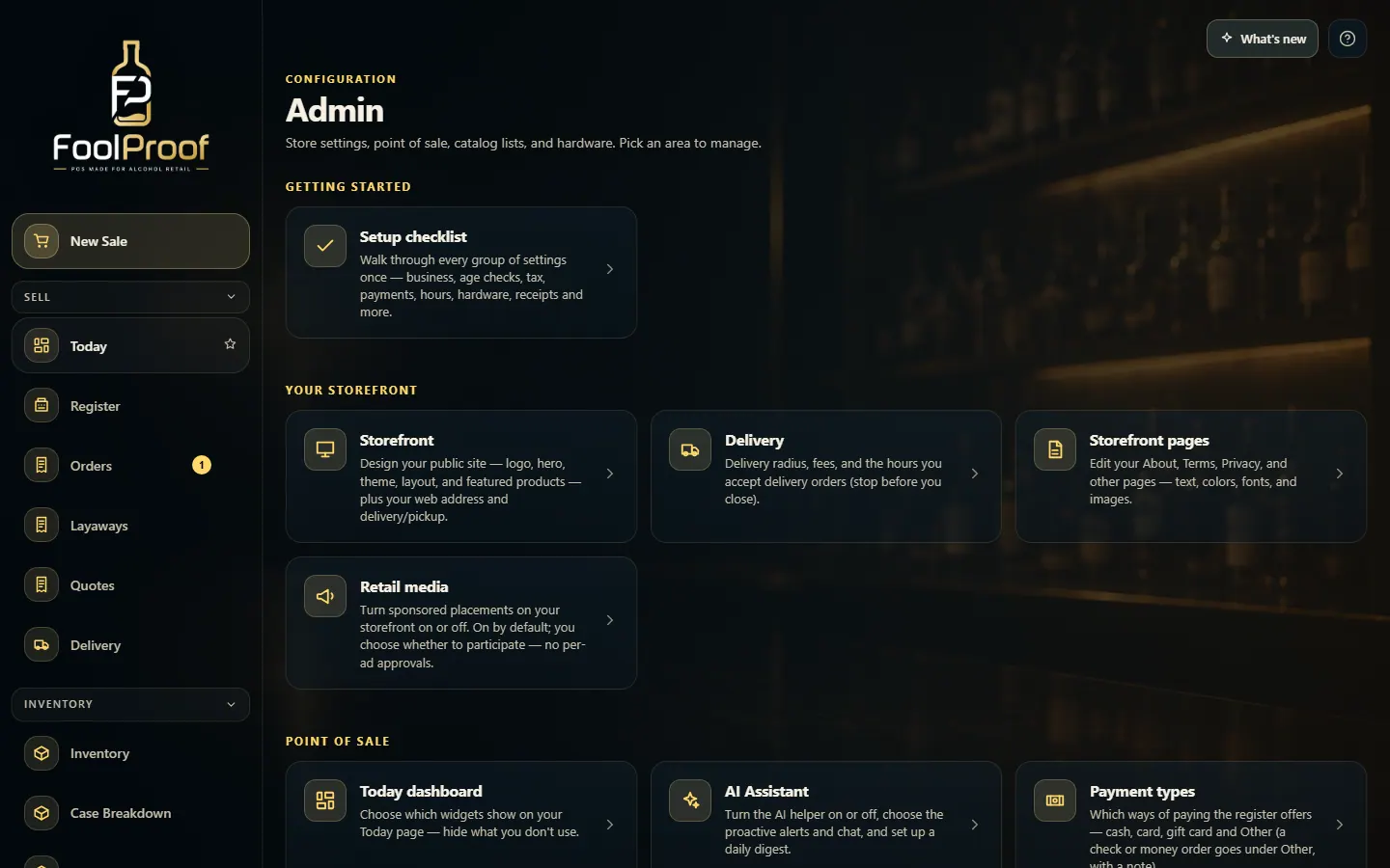 The left-hand menu with New Sale at the top and the Sell group open.